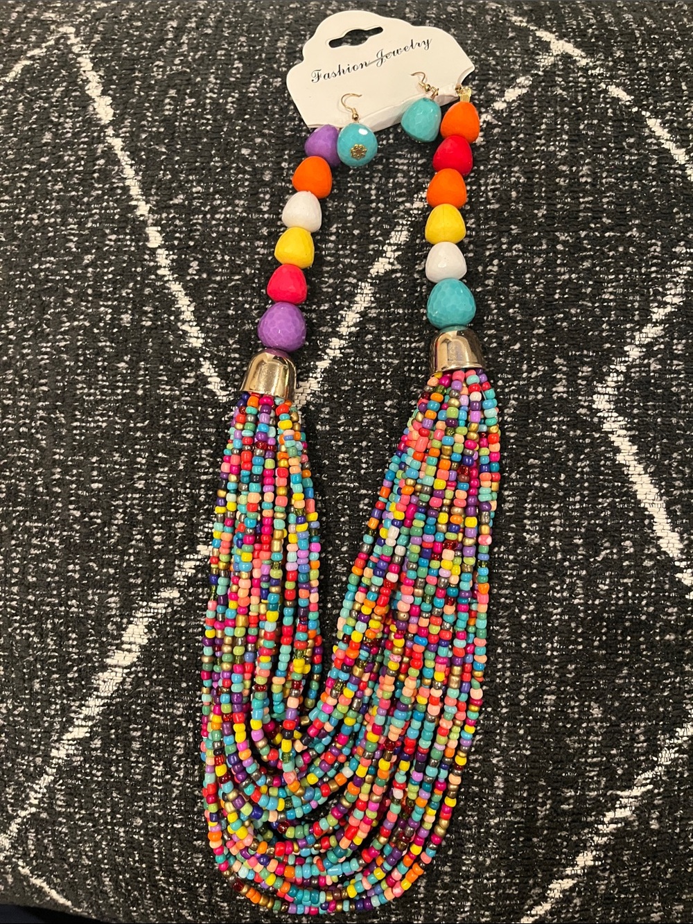 Fashion Jewelry Multicolor Beaded Tassel Necklace and Earrings